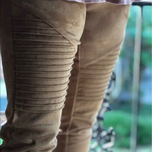 tan suede moto leggings